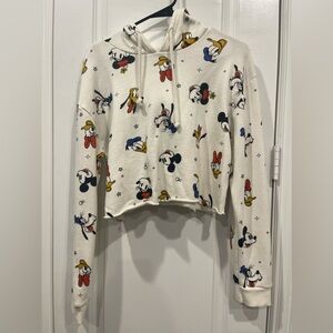 Disney Cropped Mickey Minnie Hoodie White (Size Medium)